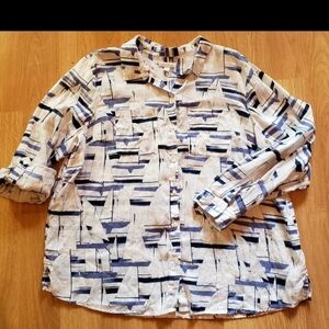 Charter Club Linen Shirt Linen Women's XXL Button Up Roll Tab Sailboat Nautical